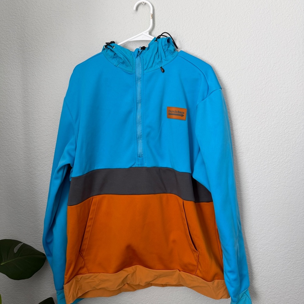 Dutch Bros Bright Teal Hooded Jacket with Black Accent